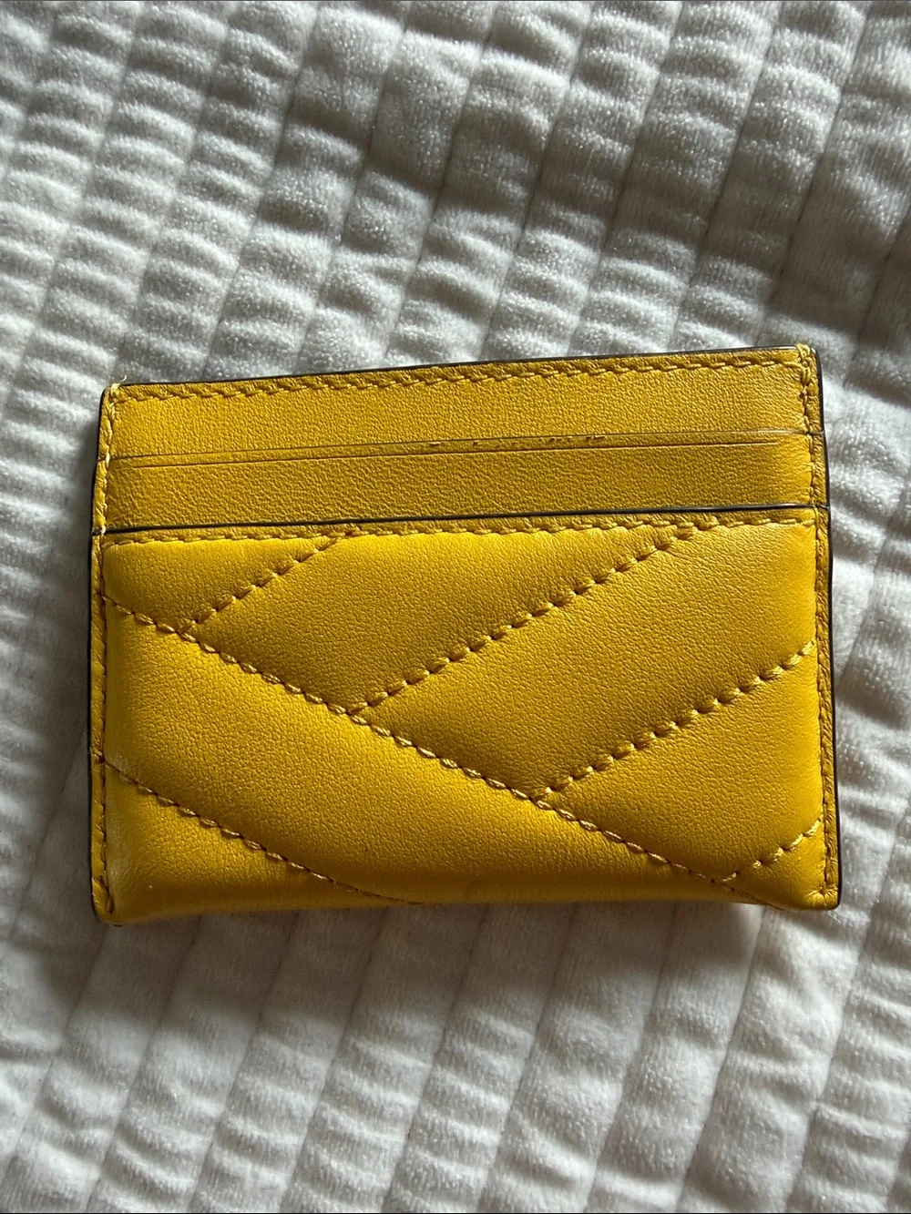 Tory Burch Yellow Quilted Leather Card Holder with Gold Logo